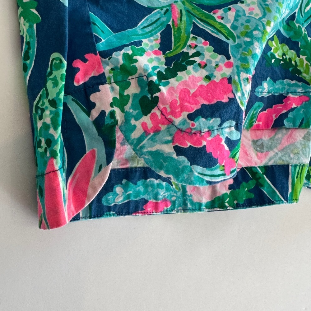 Lilly Pulitzer Navy Floral Shorts with Pink & Green Print - Picture 3 of 4